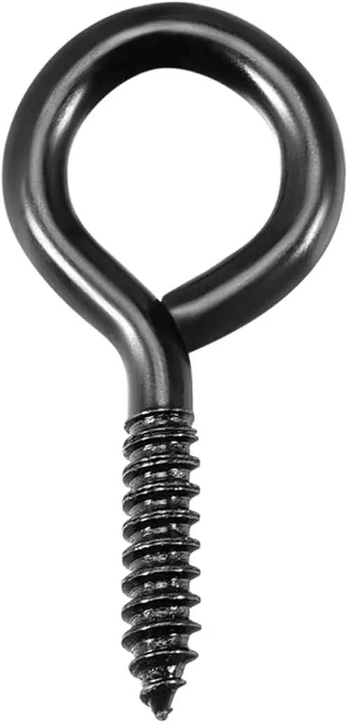 

0.15"x1.2" Screw Eye Hooks Self Tapping Screws Screw-in Hanger Eye-Shape Hooks Black 14pcs for Tie-Downs, Lifting and Securing