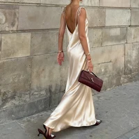 Chic Women's Satin Maxi Dress Burgundy Sleeveless Sexy Lace-Up Backless Evening Dresses Red Elegant Bridesmaid Long Evening Gown - Image 5