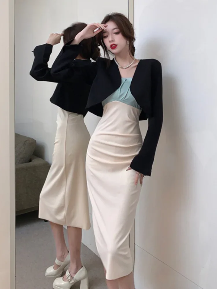 Woherb 2025 Ropa Mujer 여성용 자켓 우아한 여성용 탑 세련된 솔리드 크롭 탑 o 넥 긴 소매 한국 튜닉 빈티지 코트