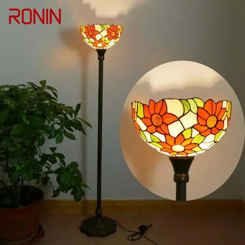 

RONIN Tiffany Напольная Лампа американская Ретро лампа для гостиной и спальни, Напольная Лампа из загородного стекла