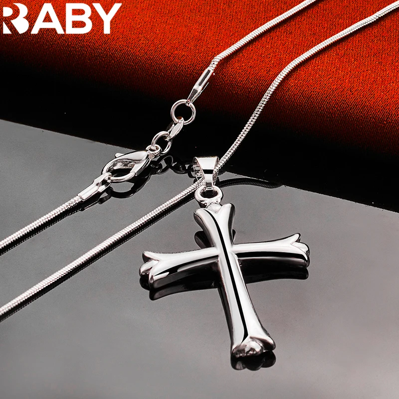 Cadena De Serpiente De Plata De Ley 925, Collar Crucifijo