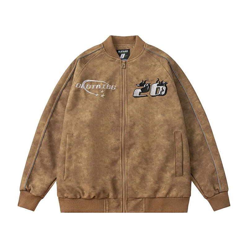 

Spring 2024 Solid Color Stand Collar Embroidery Casual Men's Jackets