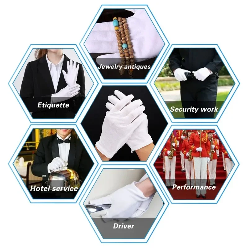 Cotton Gloves 1/5Pairs White Cotton Work Gloves for Dry Hands Handling Film SPA Ceremonial High Stretch Household Cleaning