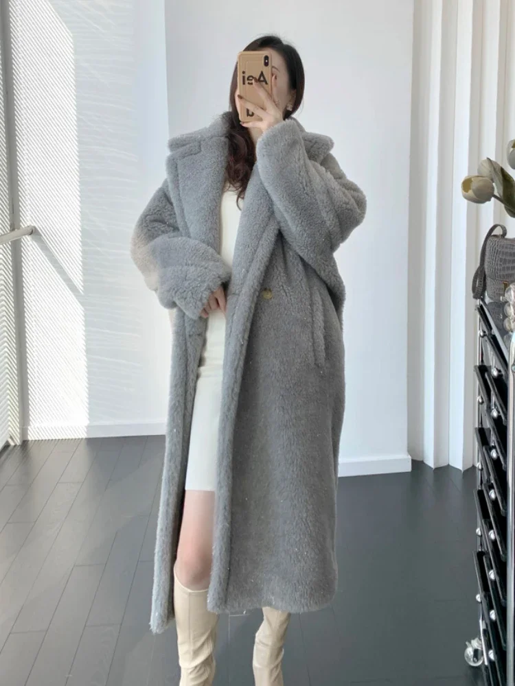 New Casual Teddy Bear Coat Women Mid-length Autumn Winter Fashion Thick Real Fur Teddy Fur Coat Loose Big Size Fur Jacket Winter