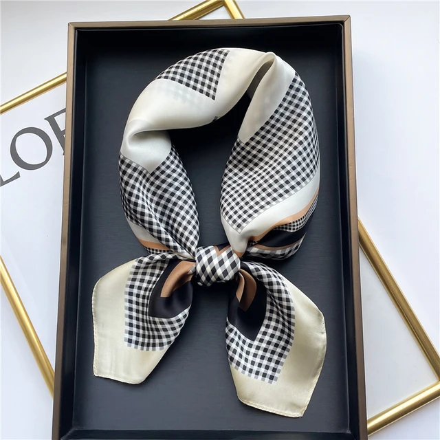 Plaid Silk Square Scarf Women Satin Shawl Wrap Hijab Female Hair Band  Wrist Luxury Headkerchief 70*70cm Echarpe 2022 Bandana FJ484-2