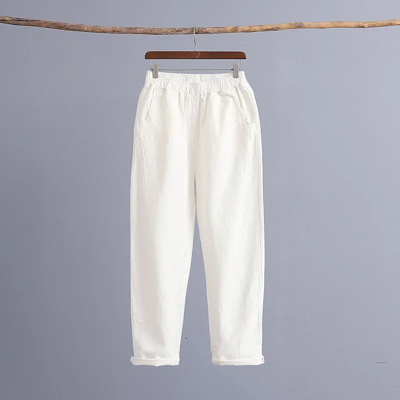 champion sweatpants 2022 New Vintage Style Cotton Linen Elastic Waist Women Ankle Length Pants Spring Summer Solid Vintage Women Pants FT846 high waisted jeans