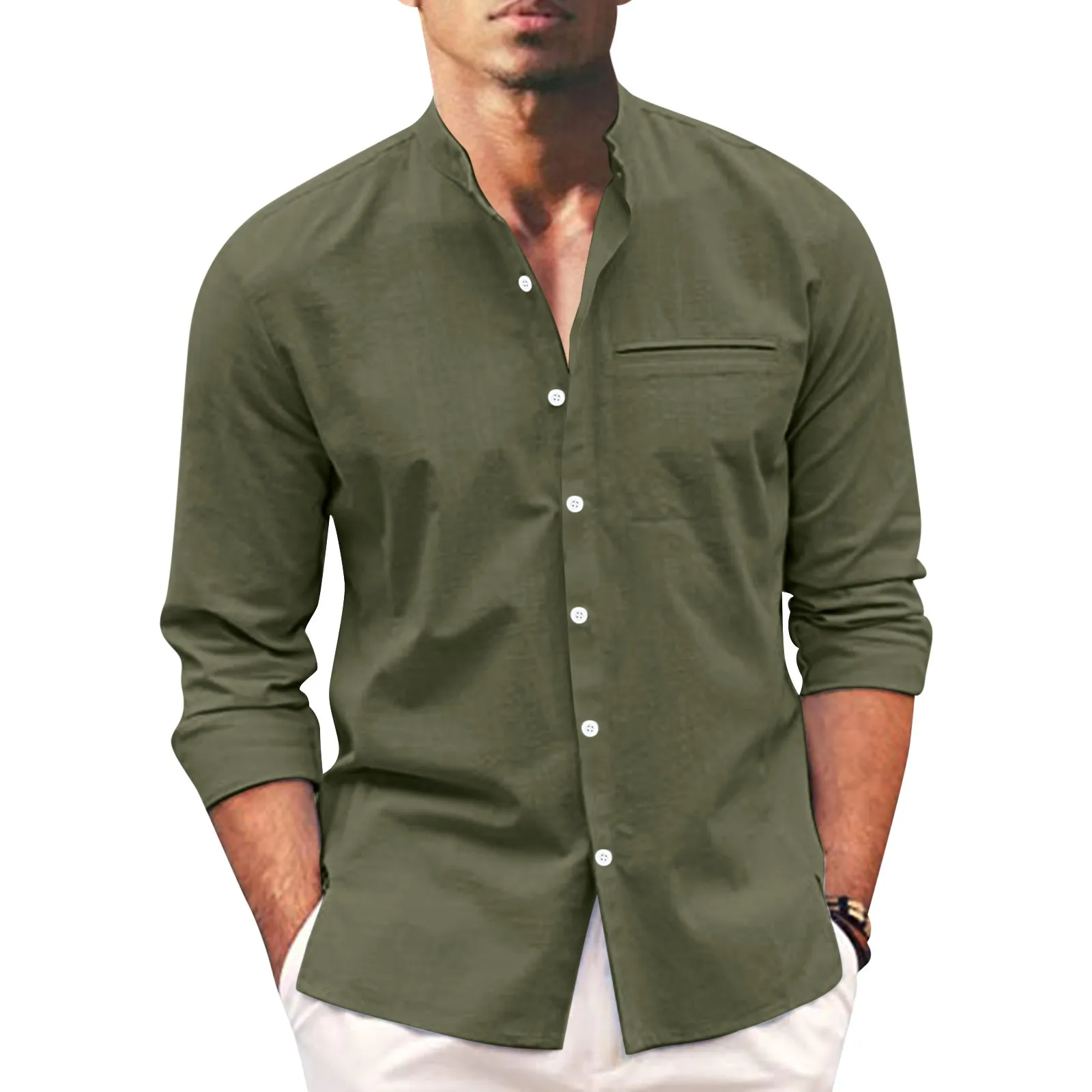 

Cotton Button Shirt Solid Color Shirts Three Quarter Sleeve Golf Wear Shirts For Men Business Camisas Blusas Social Tops 2023