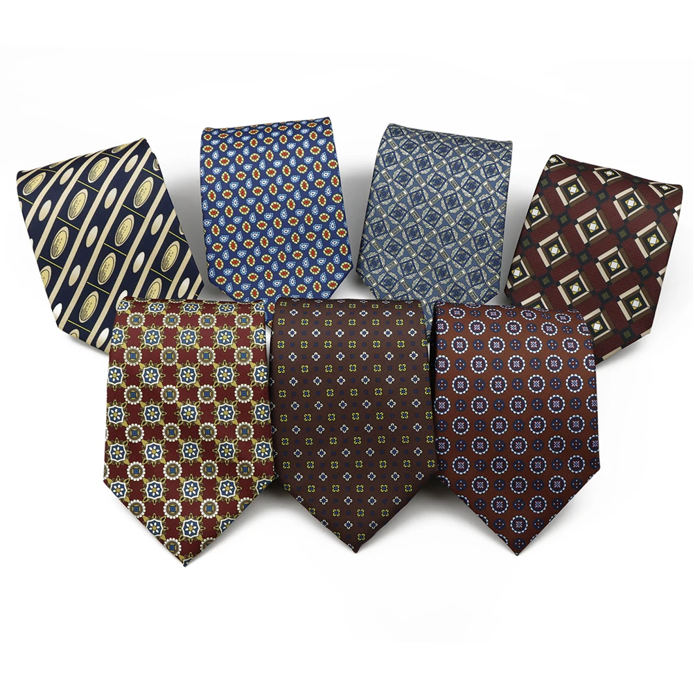 Nuovo 9 cm Rosso Marrone Cerchio Fiore Cravatta stampata Cravatta da donna in morbido poliestere vintage Cravatta da lavoro Accessori per feste di nozze Regalo