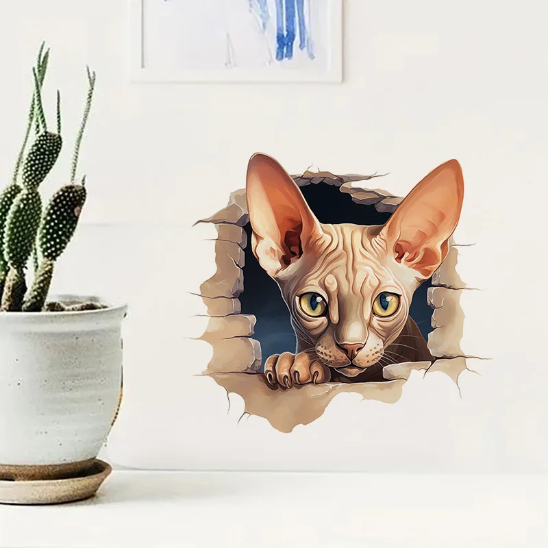 90995# Cute Hairless Cat Peeking Toilet Sticker Durable Material Perfect For Home Wall Decor Aesthetic Room Decoration
