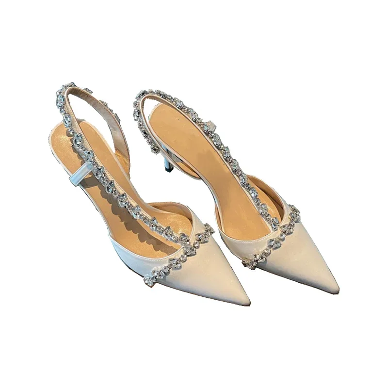2023 Summer New Fashion Sandals Rhinestone Silk Cloth Stiletto Women's Shoes Temperament Dress Pointed Toe Super High Heels
