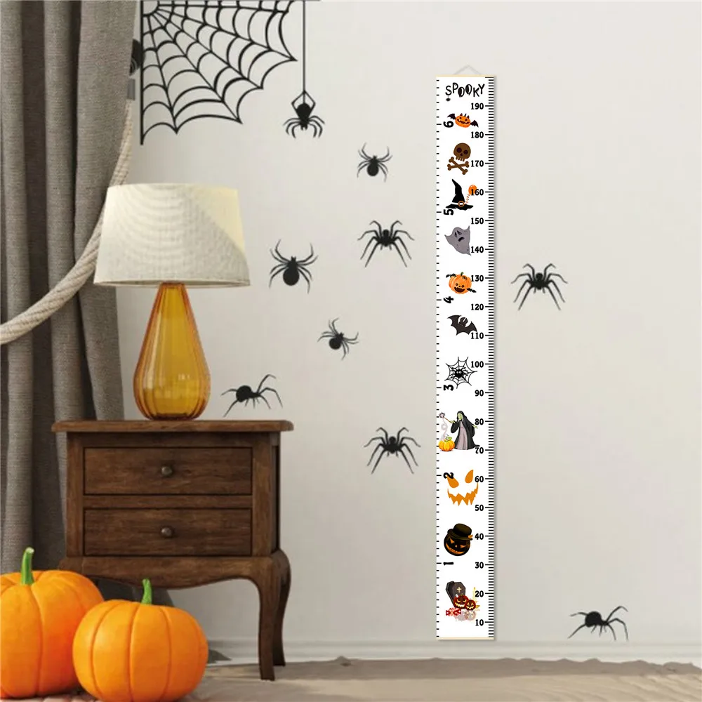 Halloween Decor Baby Growth Chart Cartoon Pumpkin Ghost Bat Prints Height Measuring Ruler for Children Bedroom Living Room Deco