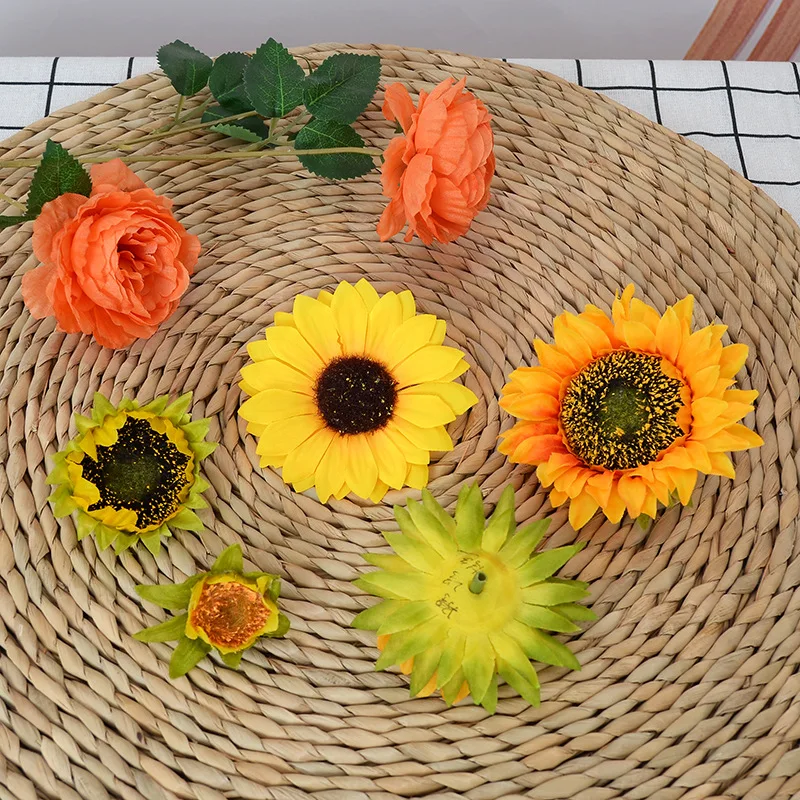 Sunflower Head Artificial Flower Decorations - Pack of 5/10/20 for Home and Window Décor