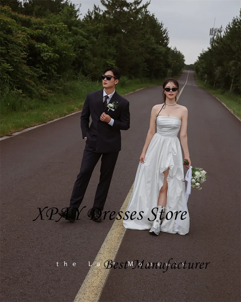 XPAY Strapless A Line Beach Country Wedding Gowns Korea Photo shoot Strapless Taffeta Bridal Gowns Corset back Customized 2