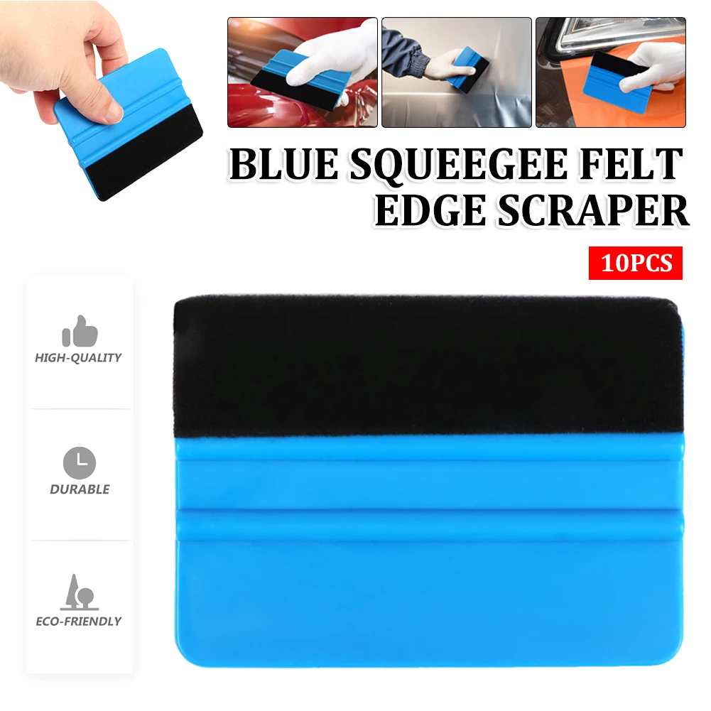 

10pcs Auto Styling Vinyl Carbon Fiber Window Ice Remover Cleaning Wash Car Scraper With Felt Squeegee Tool Film Wrapping 10x7cm