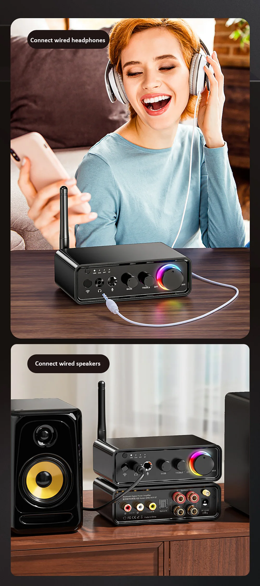200W Sound Amplifier MT19 BT TPA3116D2 Bluetooth 5.3 Class D Channel 2.0 Hifi Am