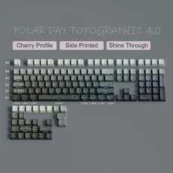 Purple Topographic Side Print Shine - Through Keycap Set - Cherry Profile Double Shot Dye - Sub PBT Keycaps (134keys Polar Day)