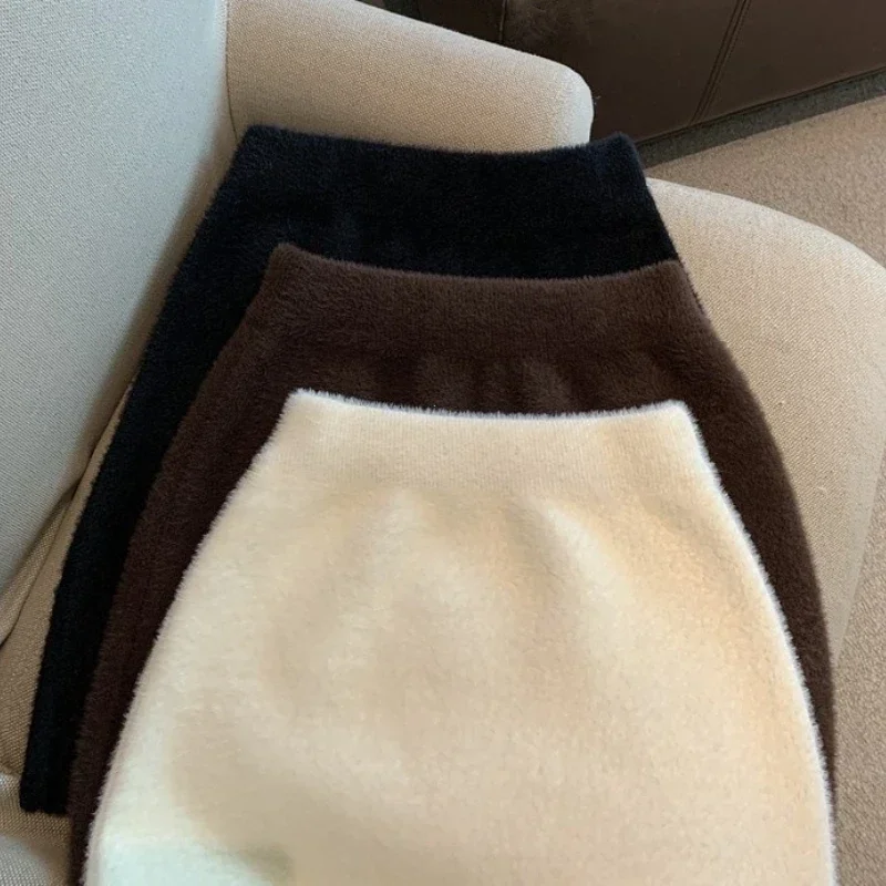 Mini jupe en fourrure de vison tricotée pour femme hiver – Image 5
