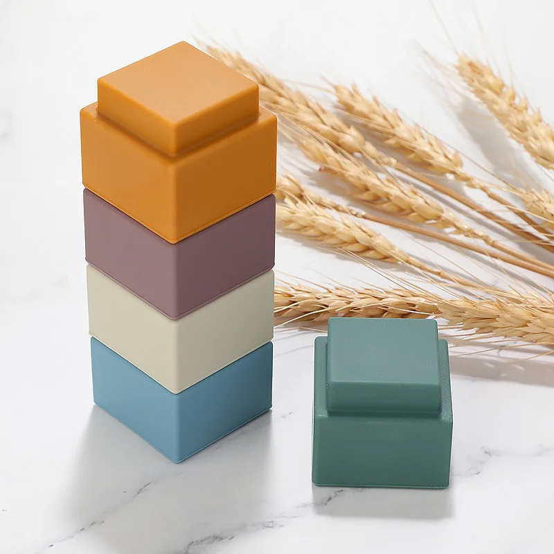 5pcs Baby Toy Soft Building Blocks Silicone Stacking Blocks Rubber Teethers Montessori Toy Silicone Construction
