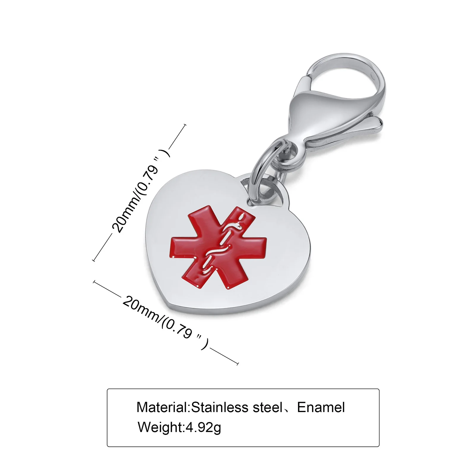 Engraved Medical Alert ID Keychain, Stainless Steel Heart Shape ,Customzied  Food Drug Allergy Diabetes Medical Key Chains