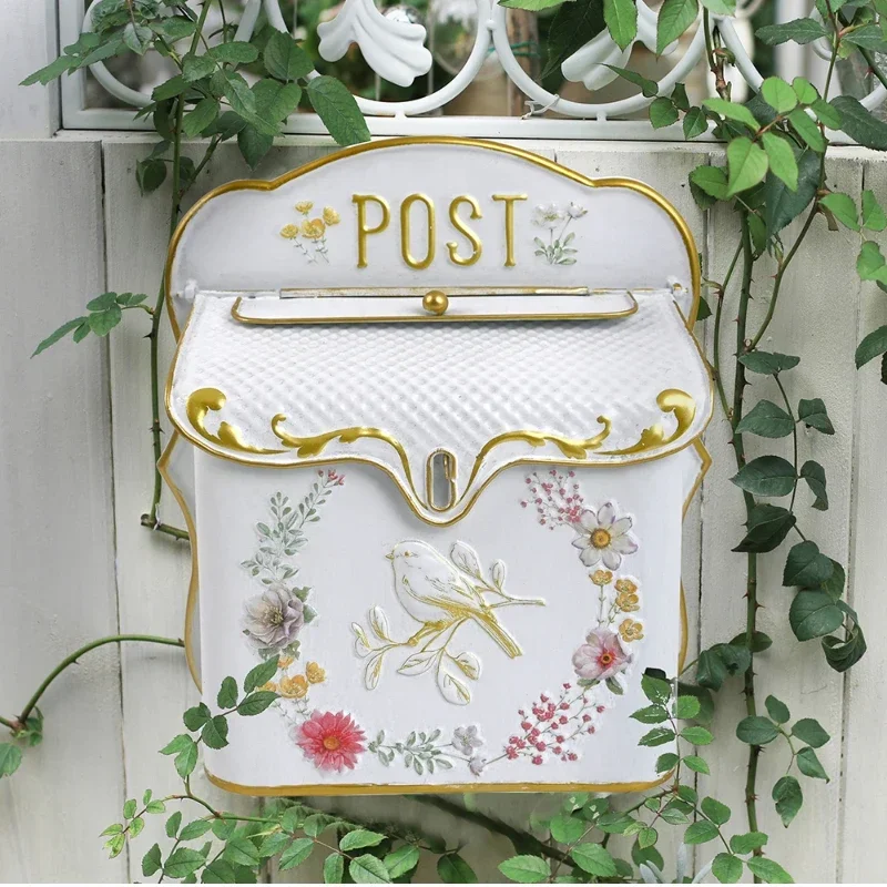New European Style Metal Wrought Iron Wall Mailbox Three-dimensional Relief Mailbox Outdoor Vintage Outside Garden Decoration