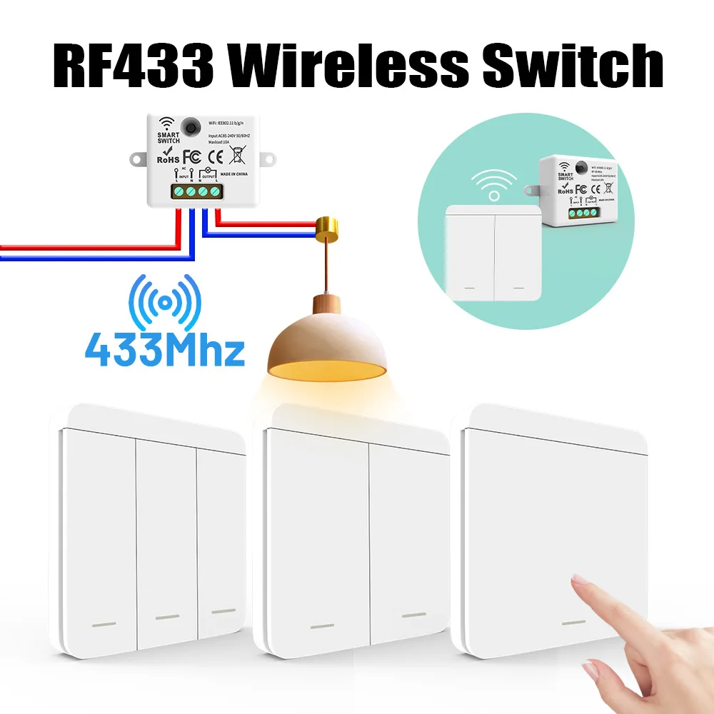433MHz 1/2/3Gang 86 Wall Panel Wireless Smart Switch with Remote Control 10A 110V 220V For LED Lamp smart switch