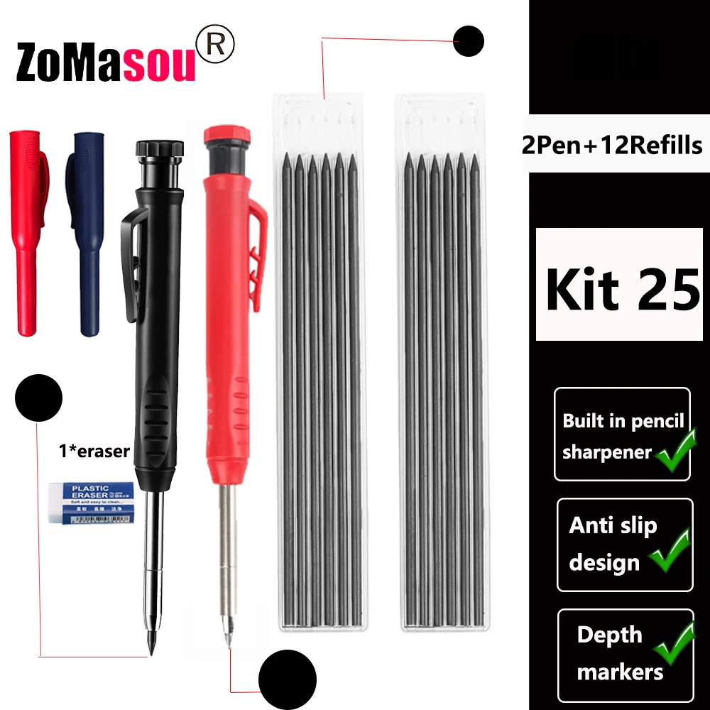 Premium Carpenter's Mechanical Pencil with Deep Hole Marker and Sharpener
