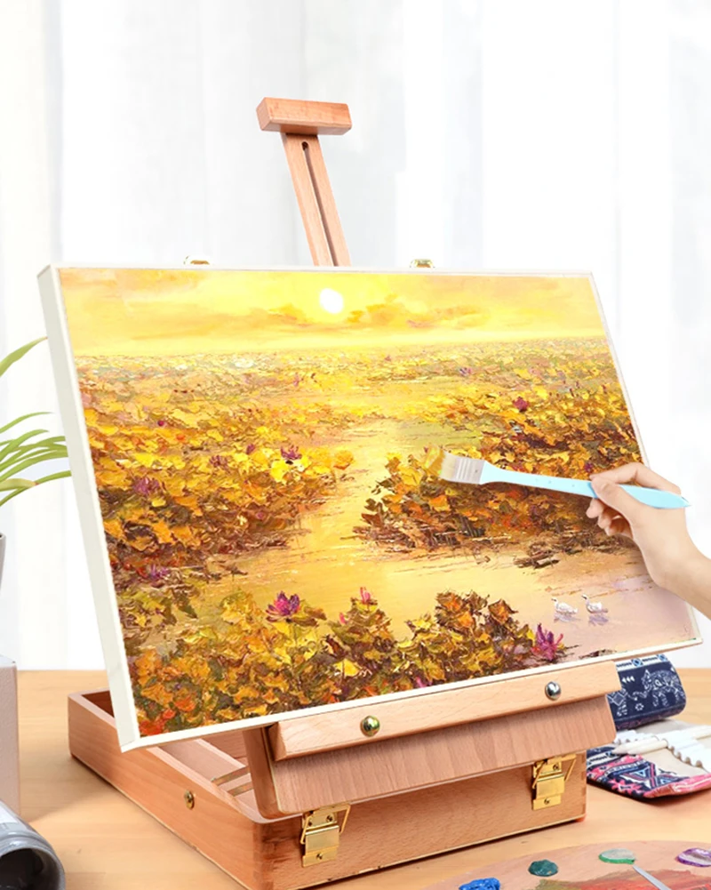 Portable Adjustable Wooden Sketchbox Tabletop Art Easel Desktop Travel Suitcase Storage Painting Tools Artist kids Art Supplies