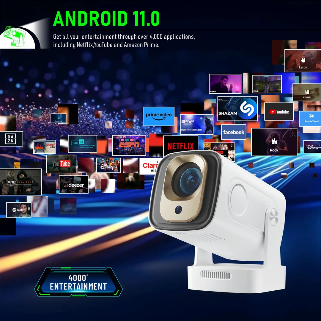HY260 PRO 4K Native 1080P Projector Android 11 330ANSI Dual Wifi BT5.4 Google Vo