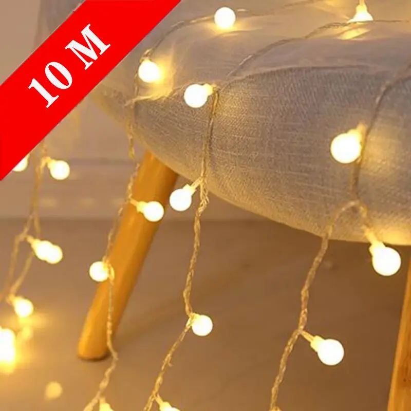 christmas lights 10 20 led cotton ball light string battery operated garland fairy light new year christmas decorations for home 3/6/10M LED Ball Christmas Lights Xmas Tree Decor Fairy Led Garland Christmas Ornaments New Year Indoor String Light Decorations