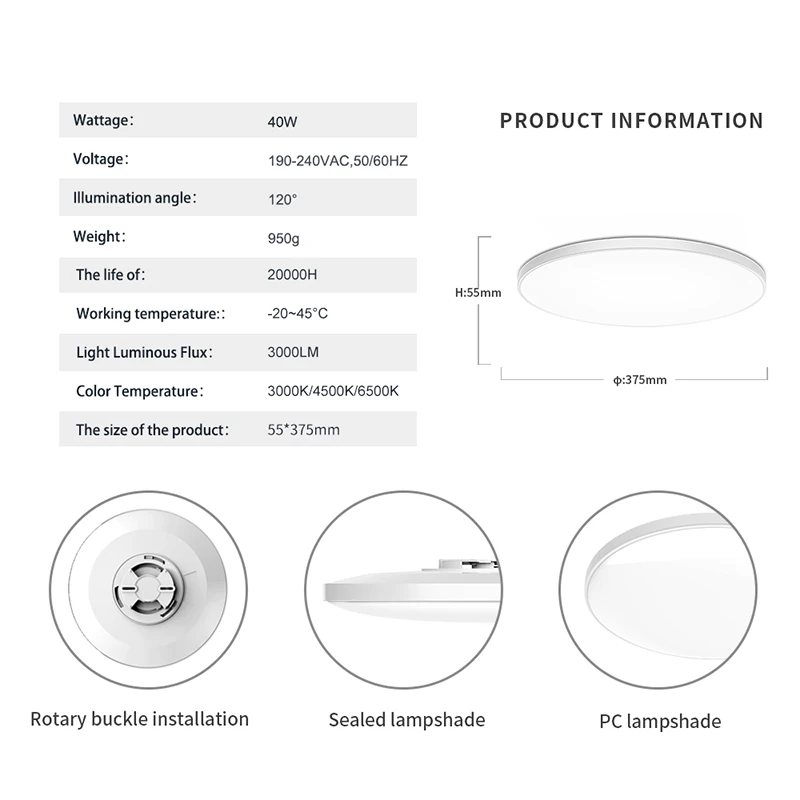 Modern Round LED Ceiling Light Fixture - 30W/40W, Decorative Indoor Lighting for Living Room, Bedroom, and Kitchen