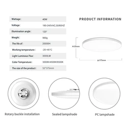 Modern Round LED Ceiling Light Fixture - 30W/40W, Decorative Indoor Lighting for Living Room, Bedroom, and Kitchen (40W 3 - Color CCT)
