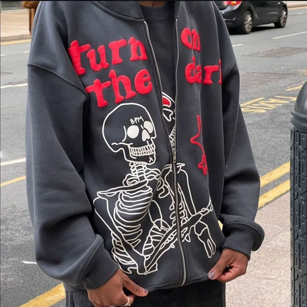 

American Street Rock Hooded Sweater Men's Autumn Oversize Loose Hiphop Lazy Winter Tatoo Abstract Graffiti All-match Jacket Tops