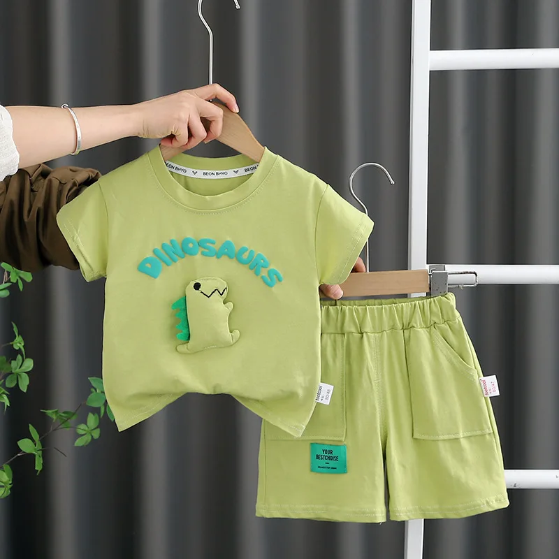 

2024Spring and Summer Children's New Mori Baby Girl Male College Style Cartoon Children Style Short Sleeve Two-Piece Suit