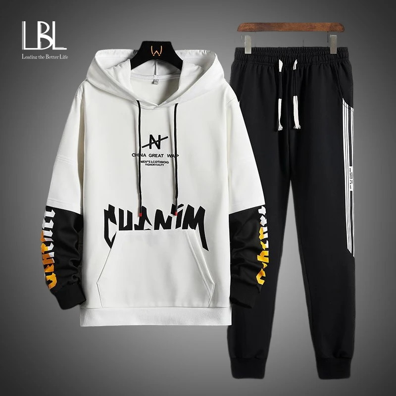 

Spring Men Tracksuits New Patchwork Sportswear Suits 2023 Men's Sets Hoodies+pants Casual Tracksuit Male Sweatshirt 2 Piece Set