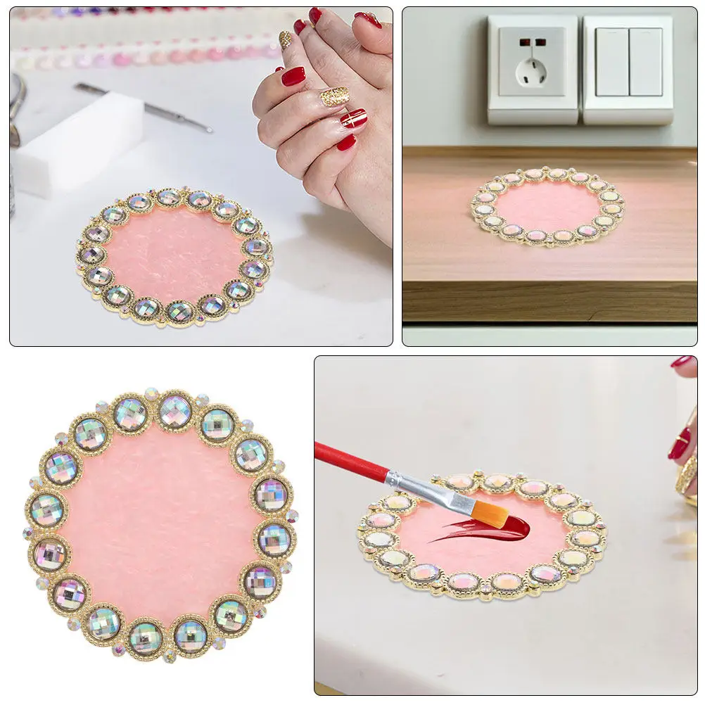 2Pcs 크리스탈 수지 네일 아트 컬러 믹싱 트레이 세련된 라인스톤 디자인 아티스트를 위한 휴대용 네일 폴리쉬 페인팅 보드