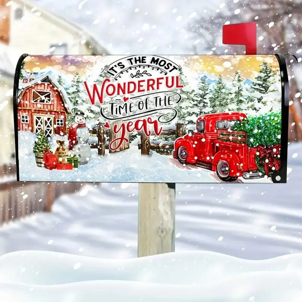 Christmas Snowman Christmas Mailbox Covers Magnetic Waterproof Letter Post Box Wraps Decor Snowy Snowflakes Winter Gnomes