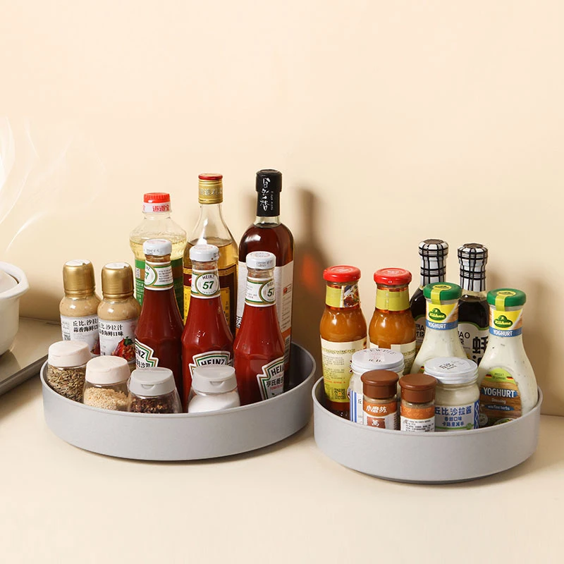 Japanese Kitchen Spice Rack 360 Degree Rotating Countertop Storage Tray Bathroom Cosmetic Organizer 3Colors