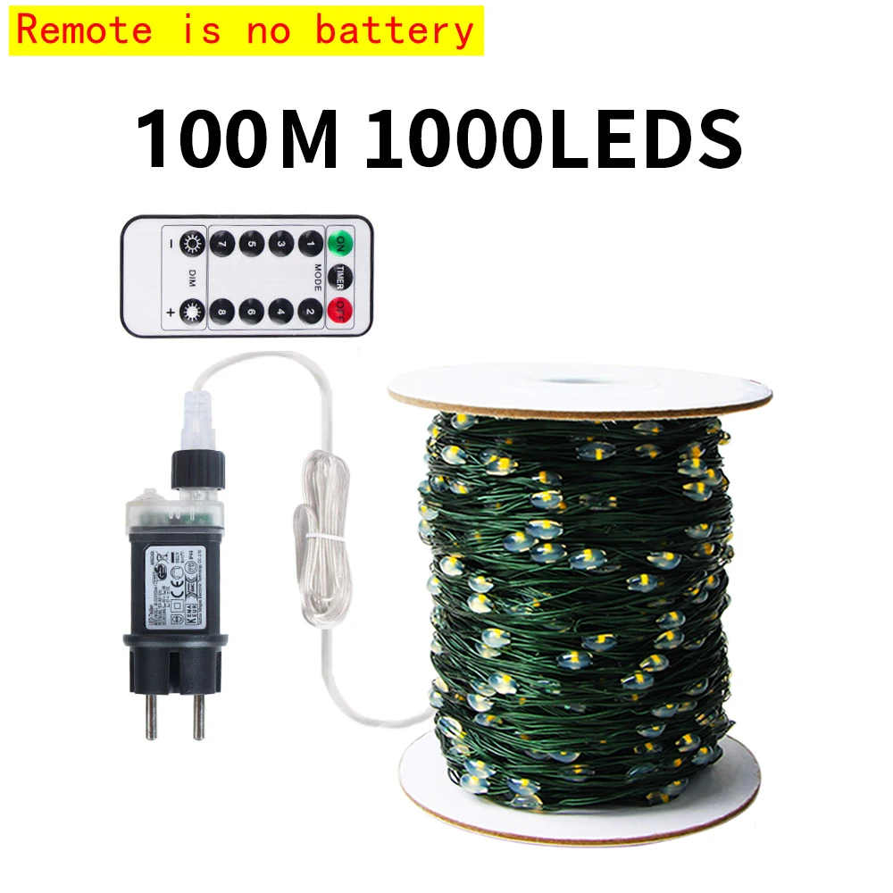 thumbnail image 1 of 100M LED String Lights Fairy Green Wire Outdoor Christmas Lights Tree Garland For New Year Street Home Party Wedding Decoration, 1 of 5