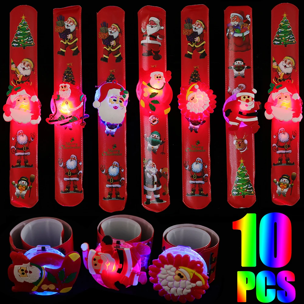 

Christmas Light Up Pop Bracelet Toys Wholesale Cartoon Santa Claus Luminous Wristband Decorated Kids New Year Christmas Gifts