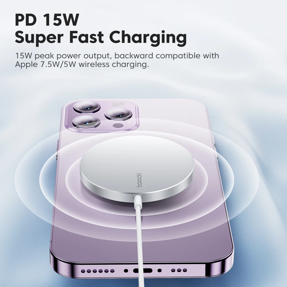 Toocki 아이폰 14 QI 고속 무선 충전 패드, 초박형 5.5mm 휴대폰 충전기, 15W