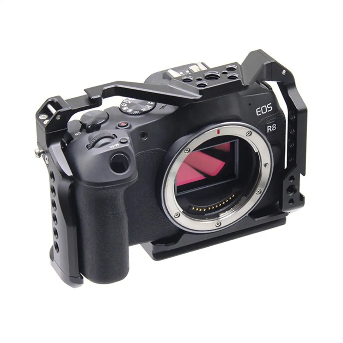 T73C 캐논 EOS R8 카메라 케이지 리그 콜드 슈 마운트 ARRI 3/8인치 1/4인치 홀 탑 하우징 케이스 DSLR 카메라 보호 프레임