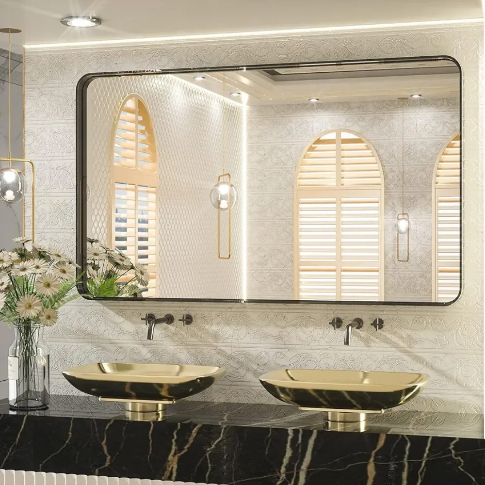 

48x30 Inch Bathroom Mirror Matte Black Modern Metal Frame Rectangle Wall Mounted Vanity Mirror Freight Free Bath Mirrors Fixture