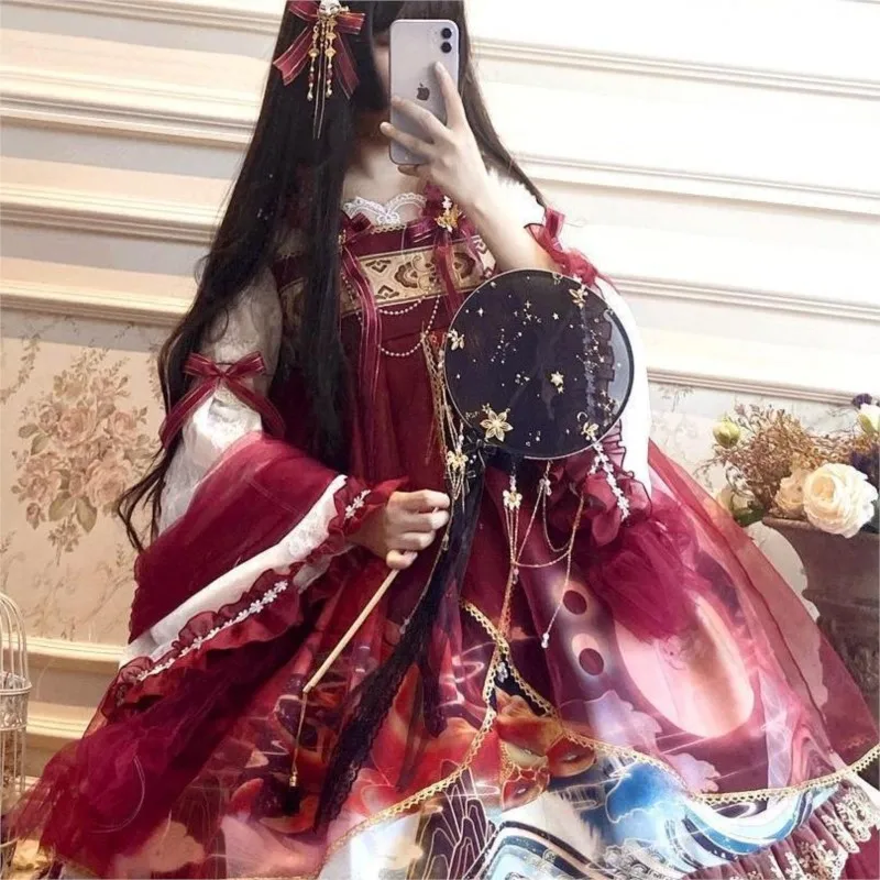 

Han Element Chinese Style Dragon Playing Beads Datang Skirt Suspender Dress