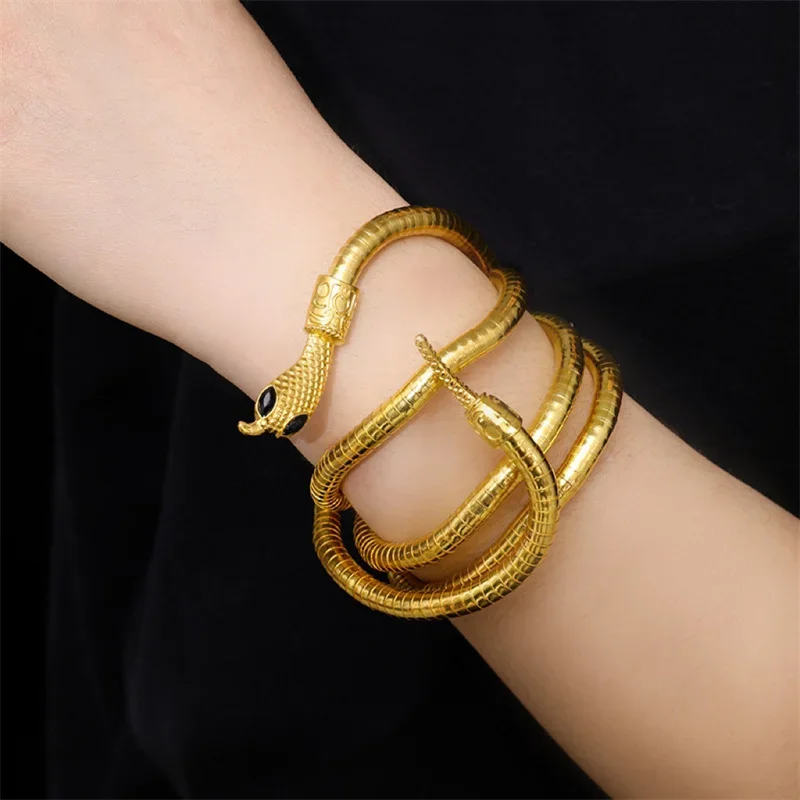 Retro verstellbare Serpentine Punk Multilayer Metalllegierung Gold Schwarz Farbe Cool Bendy Schlange Halskette Armband Stirnband – Detail 7