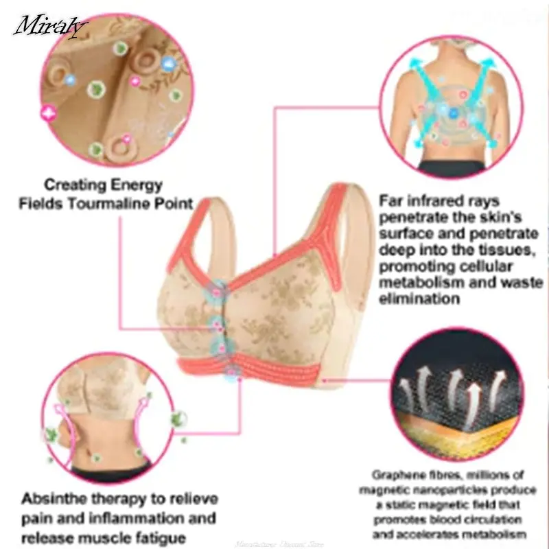 Old Women Comfortable Wireless Bra Ion Lifting Correction Lymphvity Detoxification Bra Font Snap Front Button Closure Underwear 4