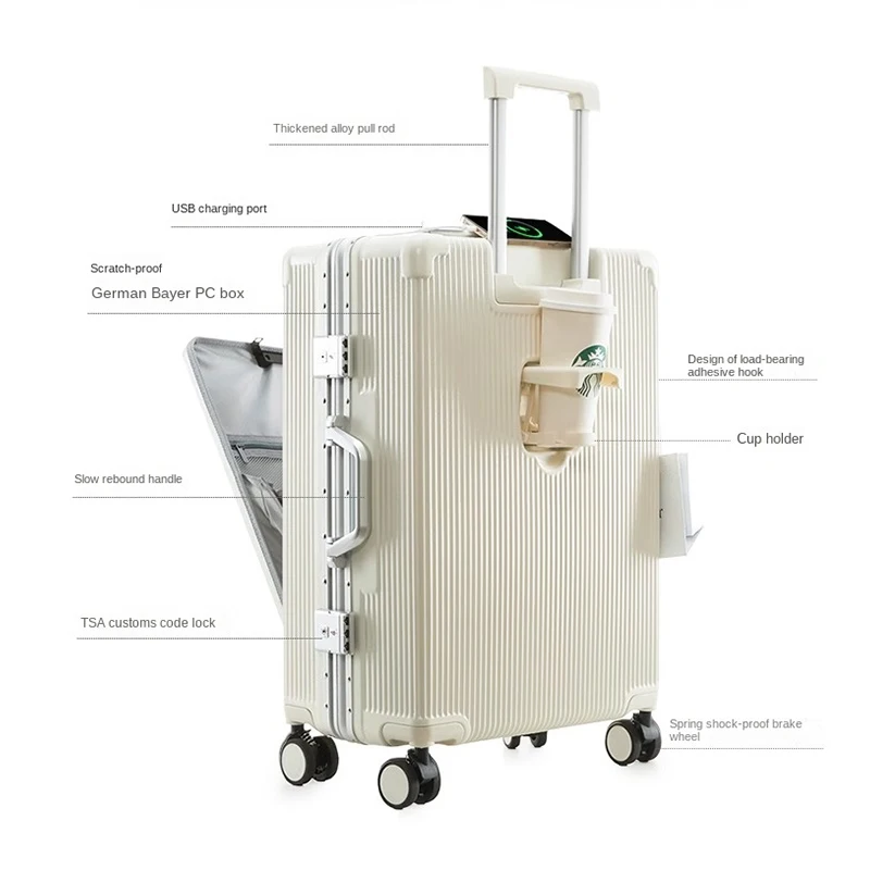 2024 New Luggage 20 Inch Boarding Travel Password Box 24 inch Universal Wheel USB Charging Interface Multi-Function Trolley Box