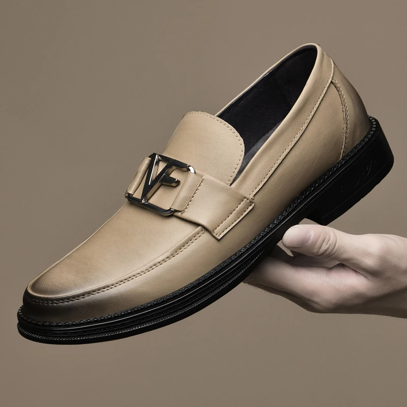 

New Arrival Man Leather Casual Sneakers Gray Khaki Loafers Shoes For Mens Slip On Shoes Man Fashion Walking Driver Shoe Men