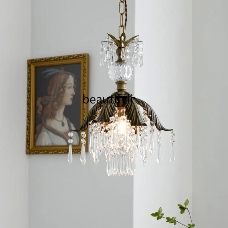 

yj French Pastoral Retro Dining Room Crystal Chandelier Bedside Cloakroom Aisle Hallway Brass Lamps