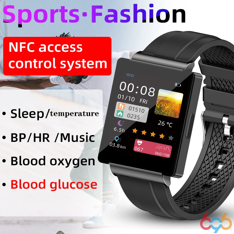 Blood Glucose Blood Oxygen Smart Watch Nfc Access Control Music Men