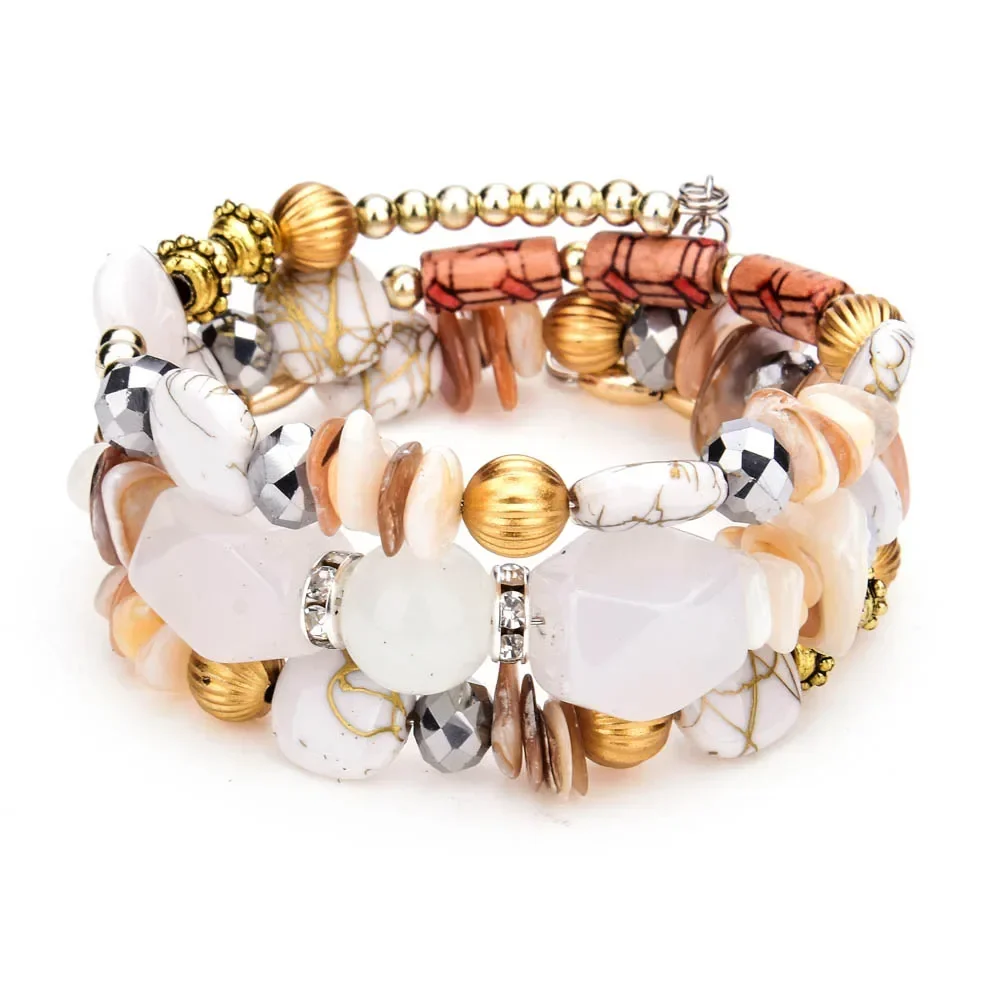 Bracelet jewelry Boho Multilayer Beads Charm Bracelets for Women Vintage Resin Stone Bracelets & Bangles Ethnic Jewelry Gift
